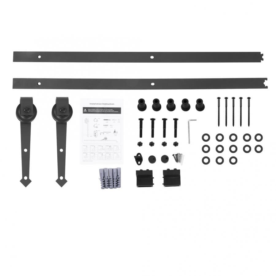 6FT Sliding Barn Door Hardware Roller Track Rail Kit Set for Closet Cabinet  Carbon steel + POM Sliding Hardware Roller Kit