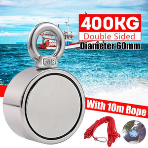 400KG Double Side Magnet Pot Fishing Magnets Salvage Fishing Hook Magnets Strongest Permanent Powerful Magnetic With 10M Rope