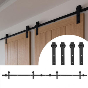 12FT Sliding Door Rollers Rail Kit Three Section Track In-Line Snap-In Splicing Regular Carbon Steel Barn Door Hanging Rail Set