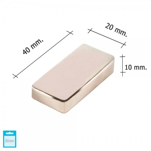 Iman Wolfpack Rectangular Neodymium Magnet 40x20x10mm. (Blister 1 Piece)