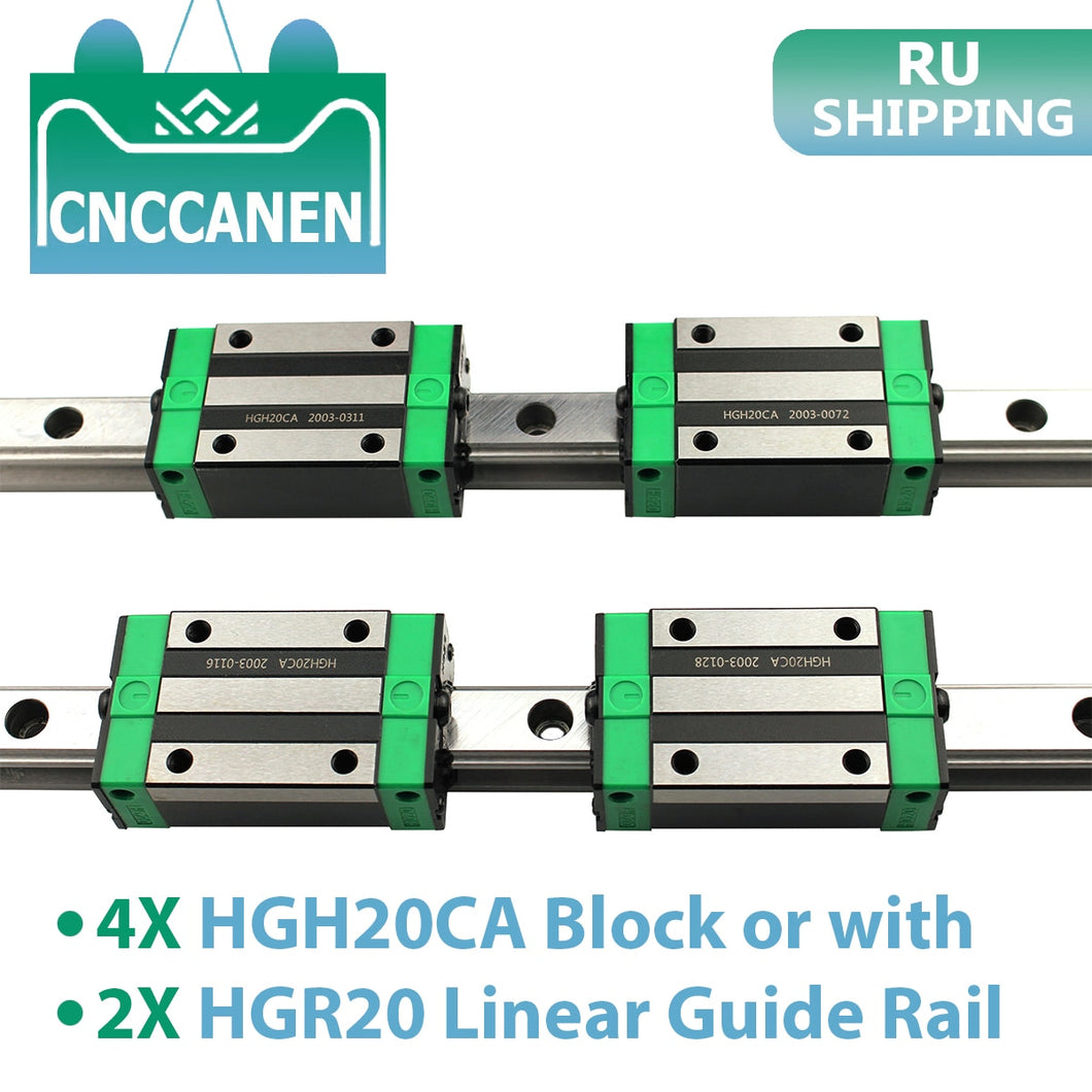 RU 2PCS HGR20 HGH20 20mm Square Linear Guide Rail 400mm 500mm 1000mm + 4PCS Slide Block Carriage HGH20CA CNC Router Engraving