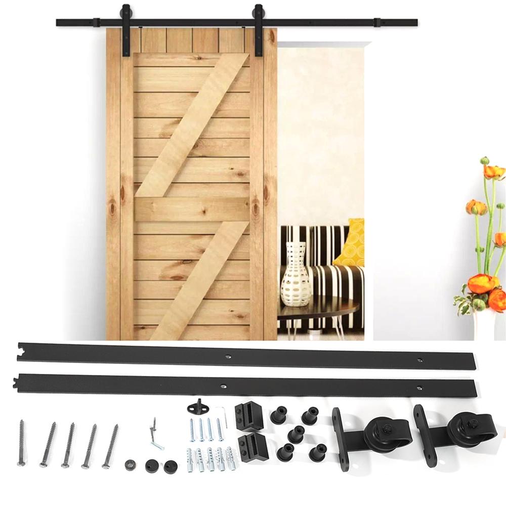 6/6.6FT Sliding Door Barn Track Hardware Sliding Door Track Kit Barn Door System Hanging Rail Steel Sliding Barn Track